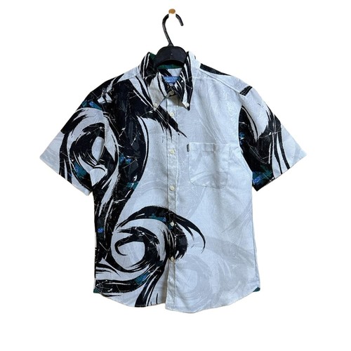 Majun Ryo Hibiki Jacquard Woven Aloha Shirt Gray Blue 44/50/67cm