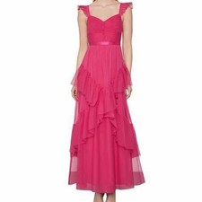 BCBG MAXAZRIA FUCHSIA TULLE-RUFFLE LAYERED DRESS