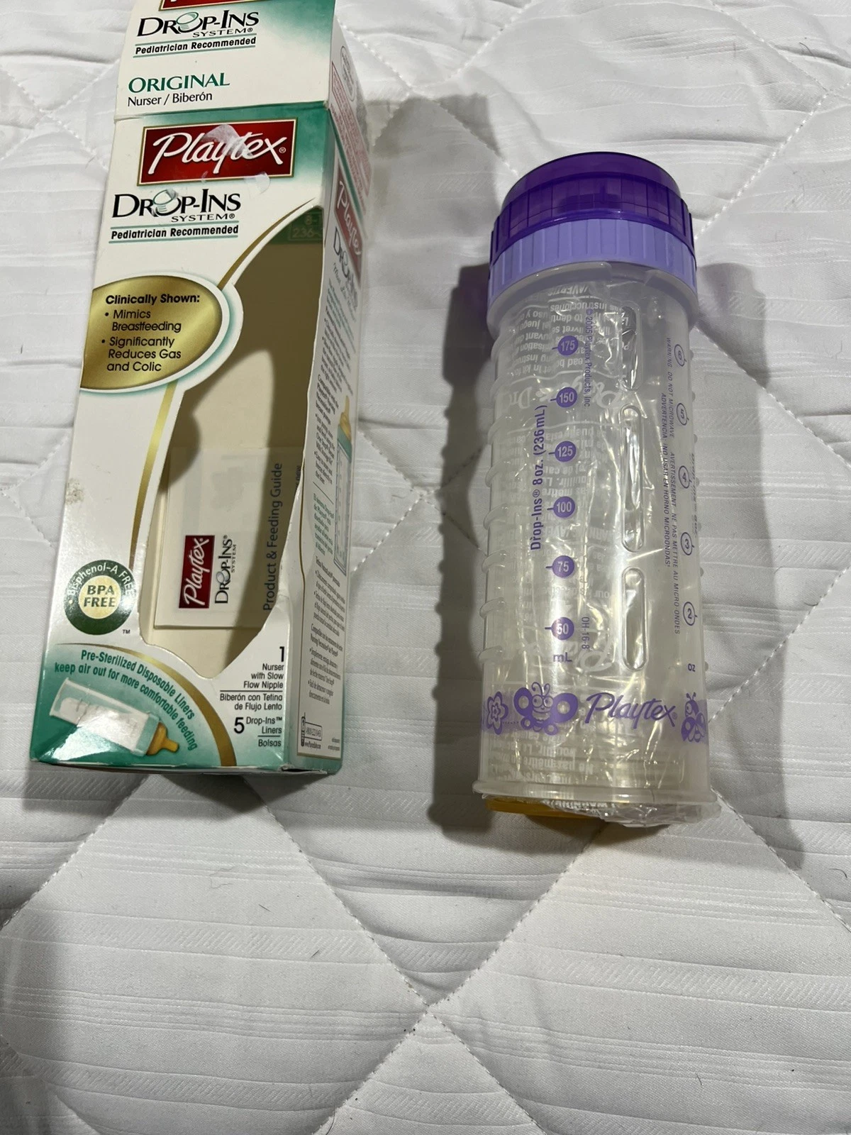 Vintage Playtex Drop-Ins 8 oz Baby Bottle Nurser Purple + Flat Top Latex Nipple
Opens in a new windo