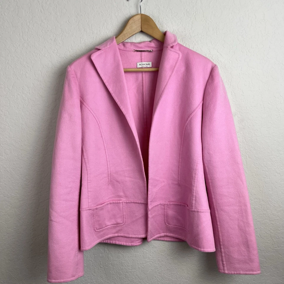 Agnona Cashmere Jacket 46 Pink Open Front Blazer Women’s Italy Career - Imagem 3 de 4