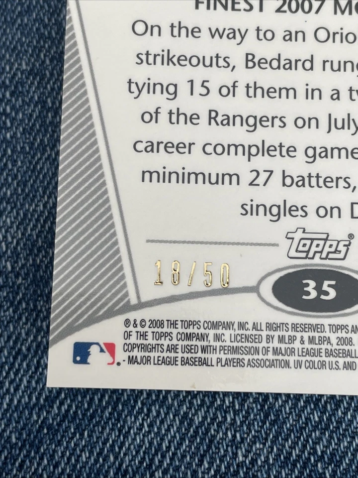 2008 TOPPS FINEST ERIK BEDARD GOLD REFRACTOR ~ #35 ORIOLES #18/50 SSP - Image 4 of 4