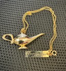 Vintage Disney Aladdin Genie Lamp Pendant Gold Tone Necklace Disney Aladdin Tag