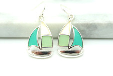 Sailboat Quality Dangle Sea Glass And Resin Earrings Women's Bright Beautiful