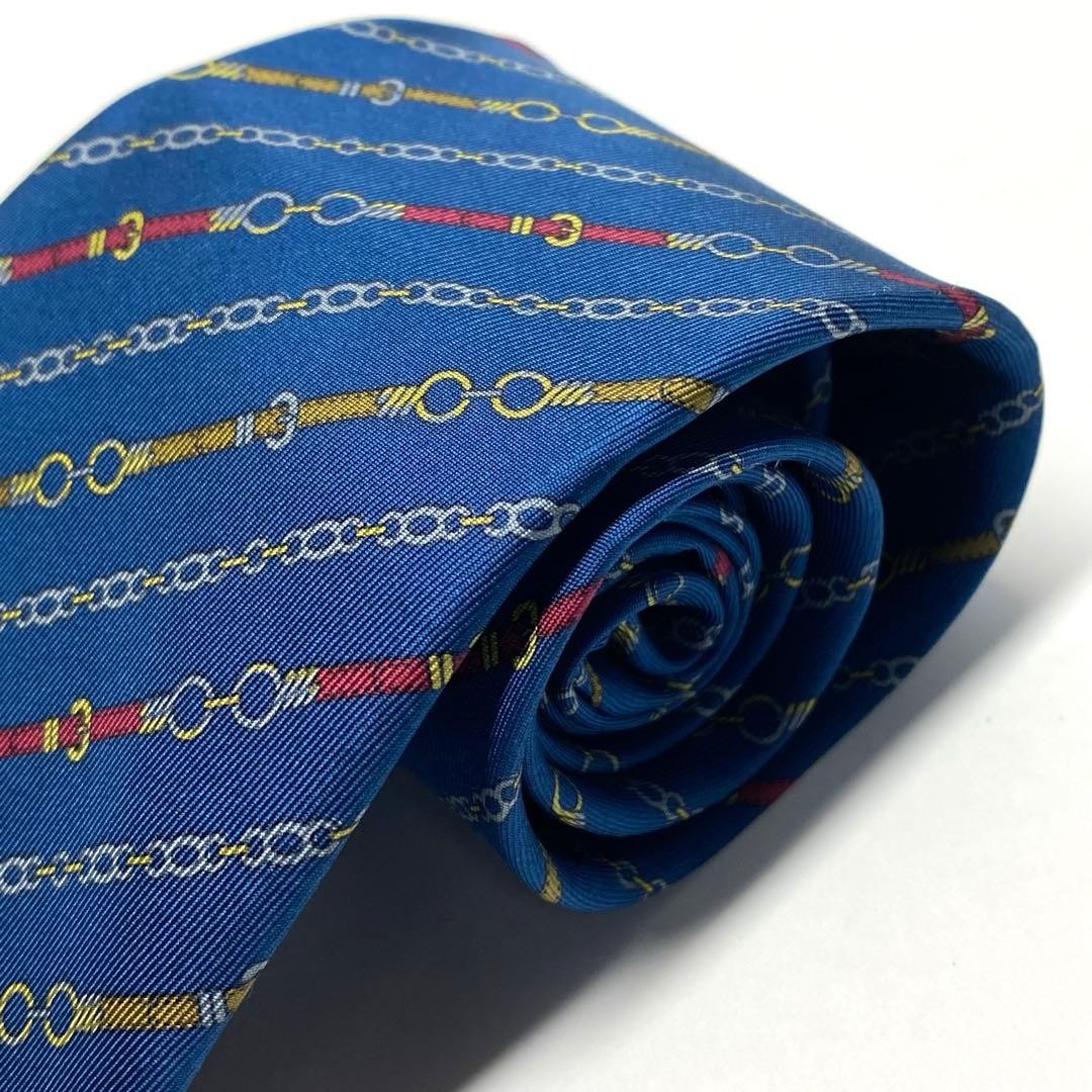 Gucci Necktie Tie 100% Silk Blue Chain Striped Pattern 3.5 inches From Japan thumbnail 16