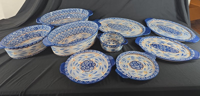 Temp-tations Old World Blue Bakeware Set by Tara 10 Pc Ovenware Dishes