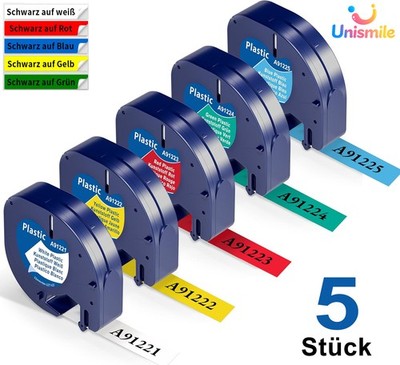 5X Schriftband 91221 Dymo Letra Tag Band 12mm 1/2'' für LT-100T LT-100H 200B XR