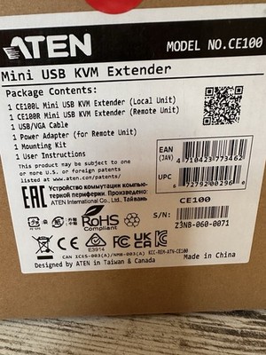 Aten CE100-AT-G 784334 Mini USB KVM Extender 1920 x 1200 100Meters Wide Scre ~E~