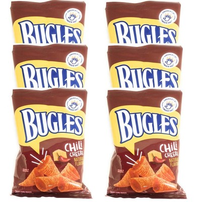 Full Box 6x Bags Bugles Chili Cheese Corn Snacks - 3oz Each