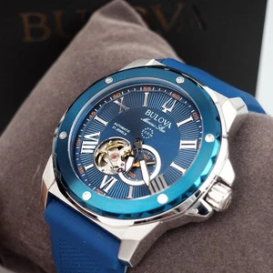 Bulova 98A303 Marine Star Bleu Cadran Bracelet en caoutchouc Montre automatique pour hommes 44 mm