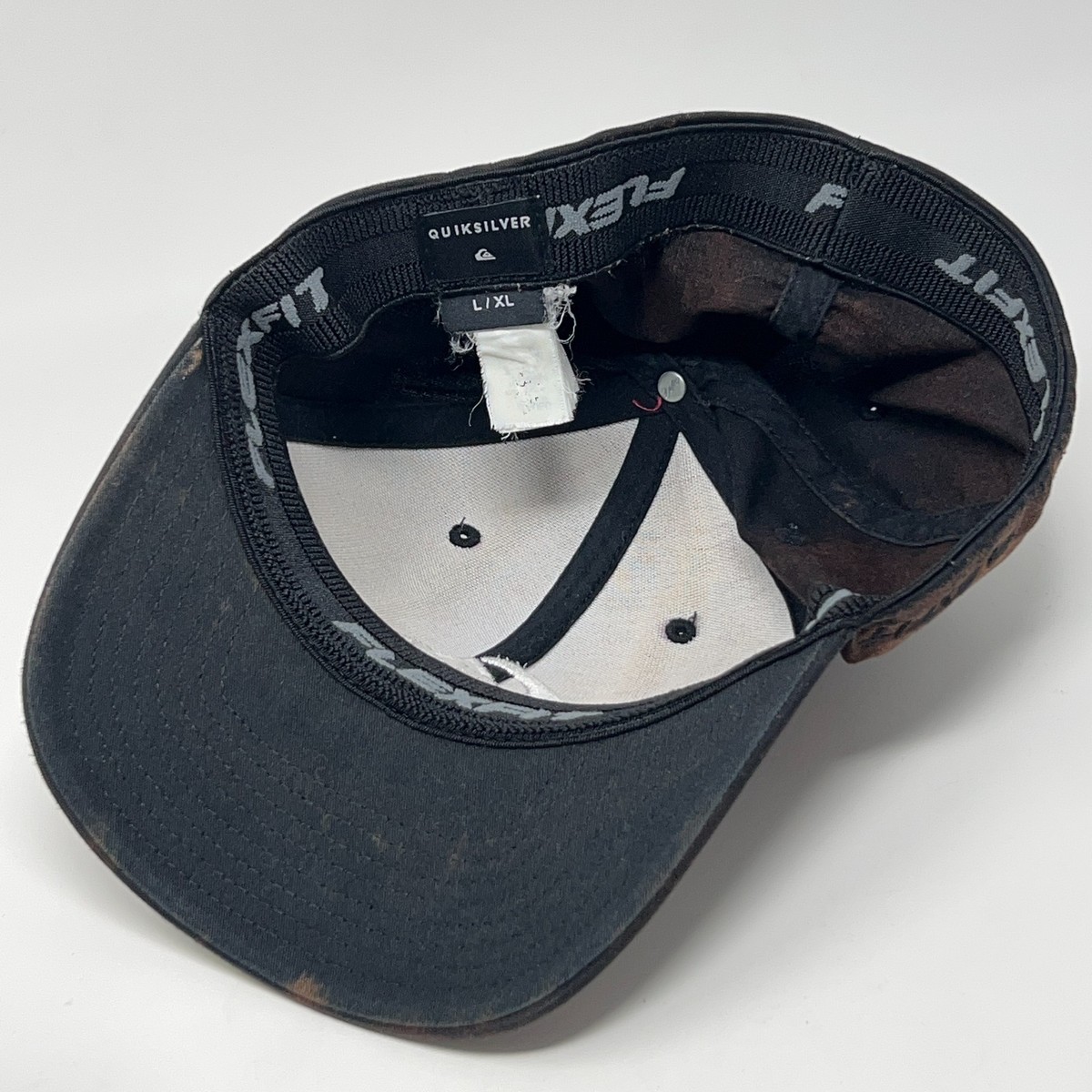 Quiksilver Hat Baseball Cap Surfer Surfing Bleach Spotted Brown FlexFit L-XL View 4