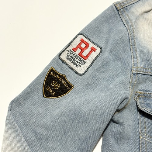 Mens Denim Jean Jacket With Patches Sz Large Mens Distressed Cowboy Western - Picture 4 of 9