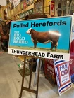 Vintage Polled Herefords Farm Cow Sign Fiberglass 59" x 34" GAS OIL SODA