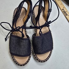 Franco Sarto Denim Lace Up Espadrille Sandal Navy Blue 6M 