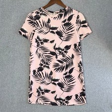 Forever 21 Pink Black Tropical Leaf Shift Dress Women's Small Short Sleeve