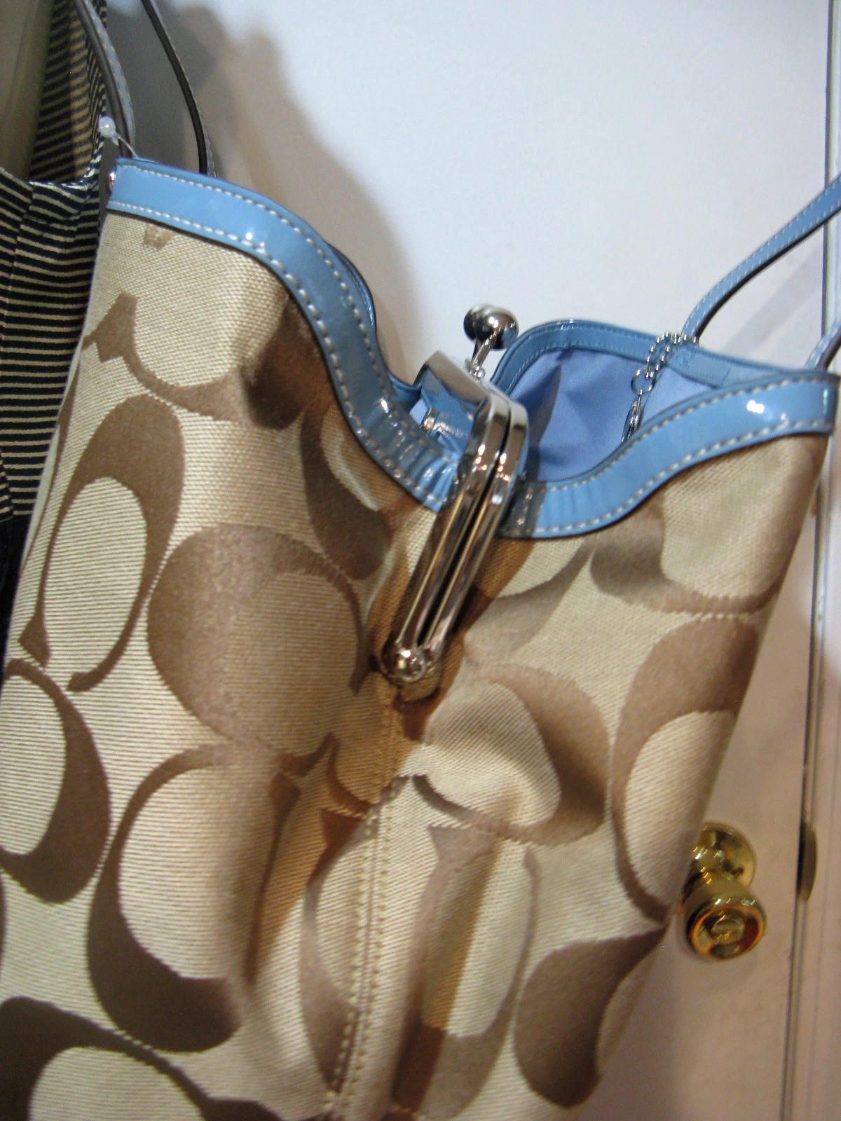 Borsa a mano Coach donna firma a righe telaio a C borsa tote a spalla $328