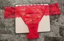 VICTORIA'S SECRET ANGELS RED PINK FLORAL LACE MESH RARE BRAZILIAN CHEEKY PANTIES