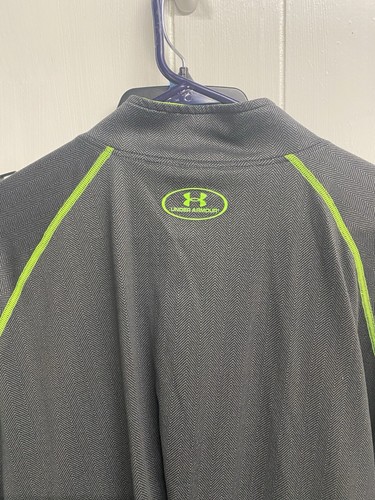 Men's Under Armour Heat Gear 1/4 Zip Pullover Shirt Gray/Neon Size 2XL Loose - Picture 4 of 4