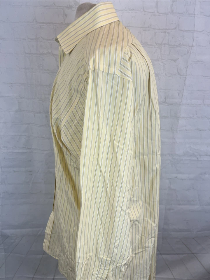 Camisa de vestir Thomas rosa de algodón a rayas amarillas para hombre 16-34 $178 Foto 4 de 4