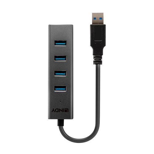 Lindy LY-43324 USB Hub 4x USB 3.2 Gen 1 – Compact, Fast, Black, Plug and Play - Afbeelding 1 van 4