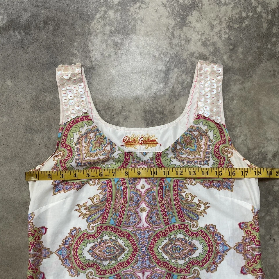 Robert Graham Shirt Womens sz Small Paisley Tank Silk Trim Sequin Multicolor - Image 4 of 4