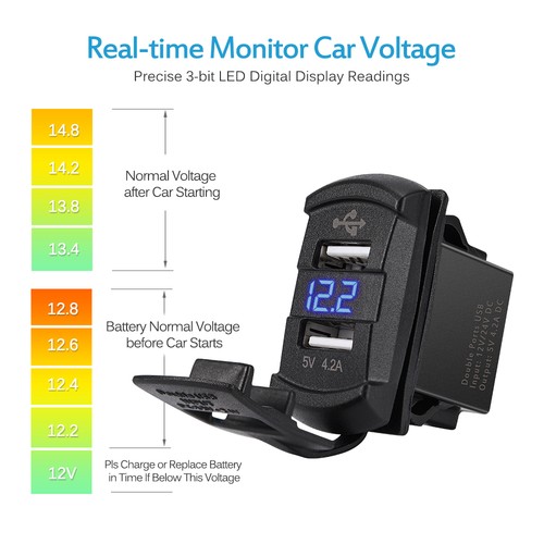 Cargador de coche USB 4,2A 2 puertos de carga USB toma de corriente + 12 V voltímetro LED coche camión - Imagen 6 de 8
