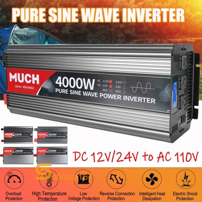 4000W Pure Sine Wave Inverter 12V/24V DC to 110V AC Converter Off-Grid w/LCD US