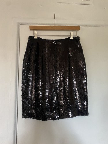 Hugo Buscati Black Sequin Pencil Wiggle Skirt Sz 6 - Picture 2 of 11