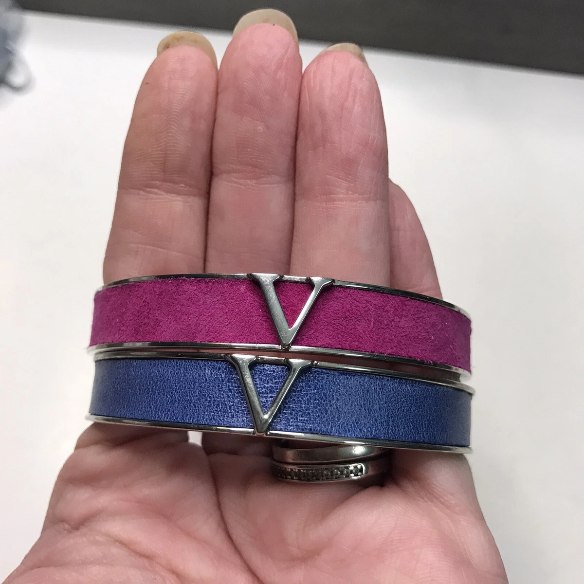 Vince Camuto Leather Bracelets V Set of 2 Pink and Blue NWT