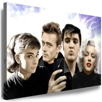 Wandbild AUDREY HEPBURN Leinwand Bild MARILY MONROE Selfie PRESLEY DEAN Kunstdru