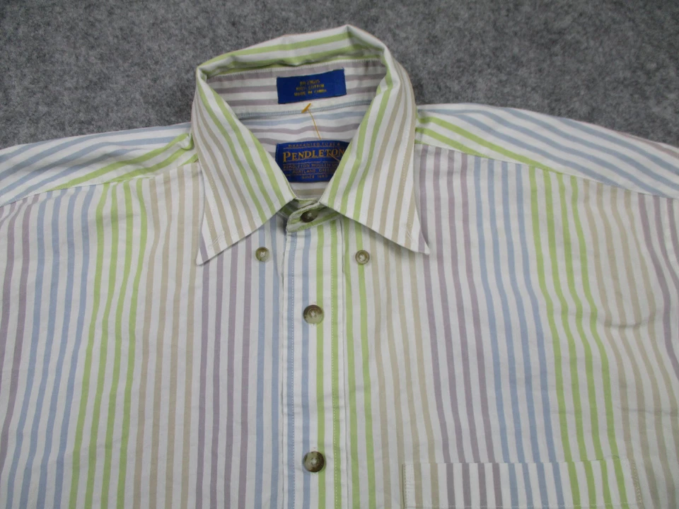 Pendleton Shirt Mens Medium Green Blue Striped Button Up Adult Cotton * - Image 2 of 4