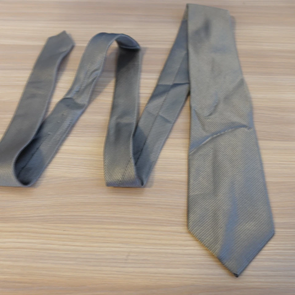 Corbata de sarga para hombre gris tejido liso corbata formal boda traje simple vestido ROCHI Foto 3 de 4