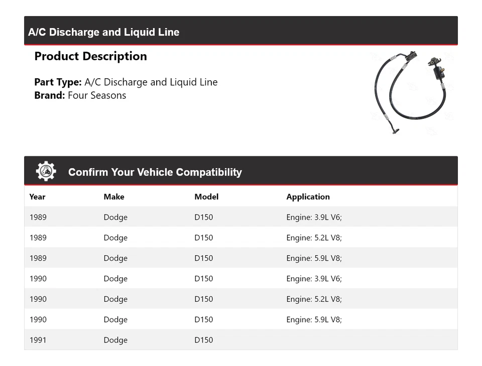 For 1989-1991 Dodge D150 A/C Discharge and Liquid Line 4 Seasons 1990 - Image 2 of 4