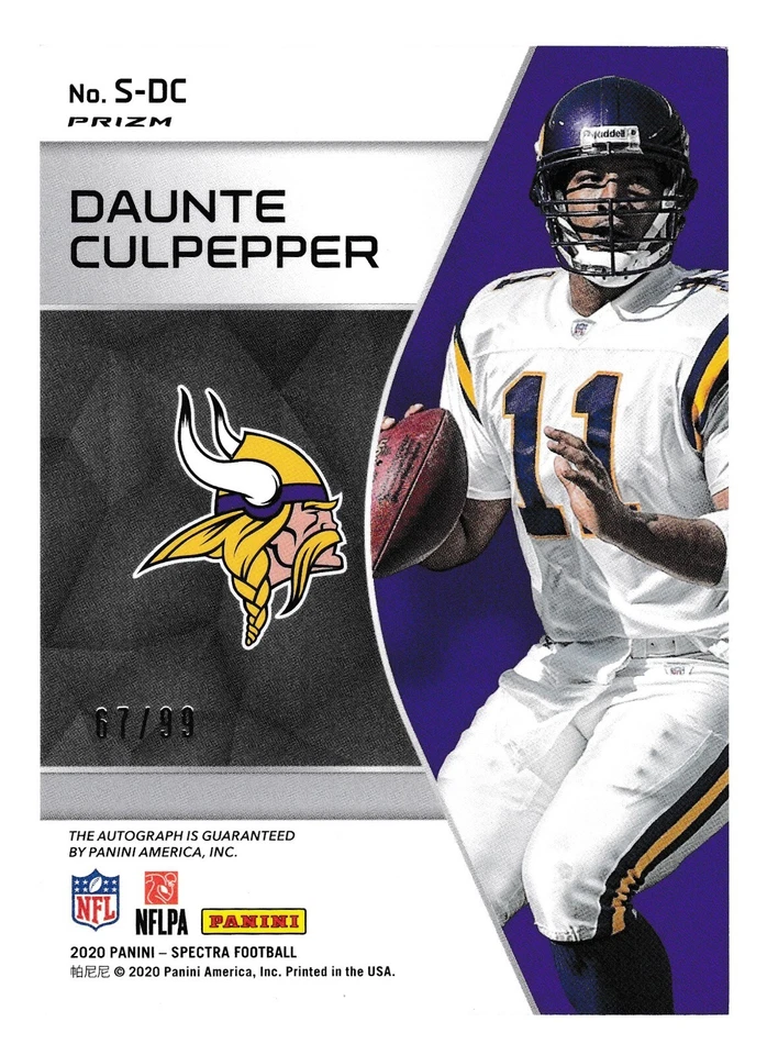 2020 Panini Spectra Daunte Culpepper #S-DC Signatures Autograph Vikings #/99 - Image 2 of 2