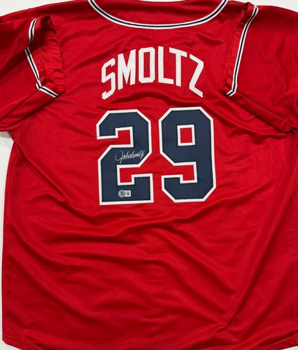 JOHN SMOLTZ - Atlanta Braves - Signed Custom Replica Red Jersey AUTO - BAS - Picture 1 of 3