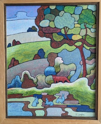 Einzigartiges Kunstwerk von Isobel Langton Impressionist Ölgemälde Fuchs und Hase 