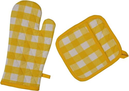 Yourtablecloth Set of Checkered Oven Mitt and Pot Holder or Oven Gloves-100%... - Picture 1 of 8