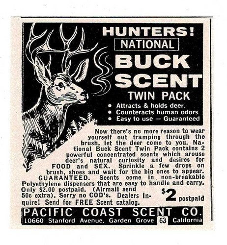 1960 PACIFIC COAST SCENT CO. Garden Grove CA Vintage Print Ad for buck scent