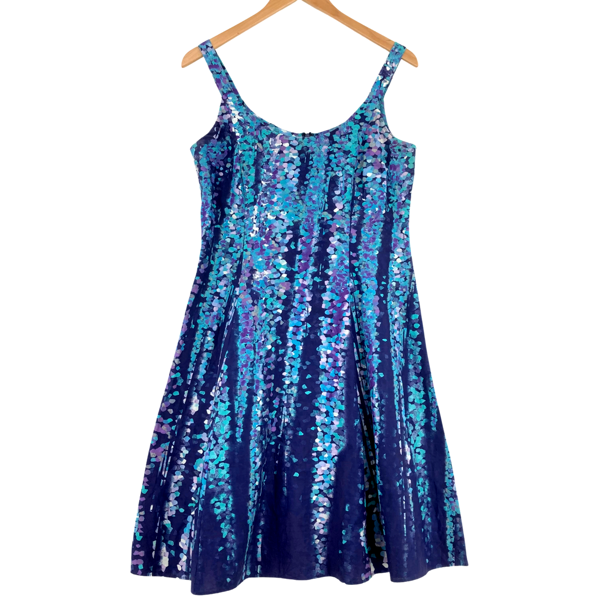 blue dress dressbarn Blue Border Print Fit and Flare Knee Length Dress Blue / XL