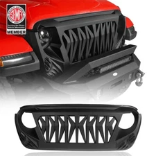 BLACK SHARK FRONT GRILLE W/WHITE TURN LED LIGHTS FOR 18-25 JEEP WRANGLER JL & JT