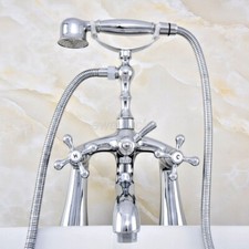 Deck Mount Polished Chrome Brass Bathtub Clawfoot Faucet Mixer Tap w/Hand Shower