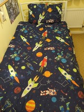 Kids Astronaut Space Rocket Duvet Cover and Pillow Case Reversible Bedding Set