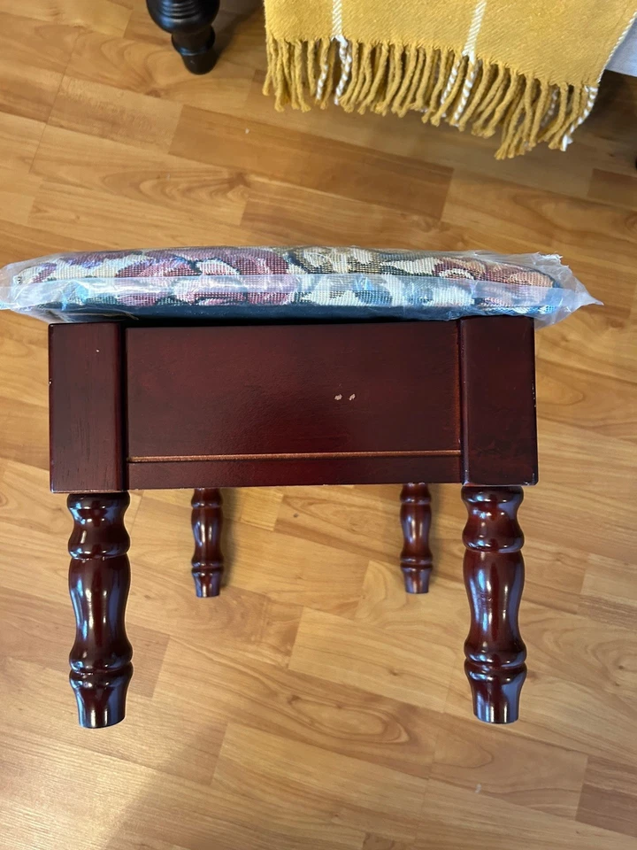 Reposapiés otomano de madera vintage con tapa acolchada almacenamiento oculto nuevo Foto 4 de 4