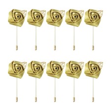 10 Pcs Groom Boutonnieres Rose Boutonnieres Pins 2"x3.5" for Wedding Gold