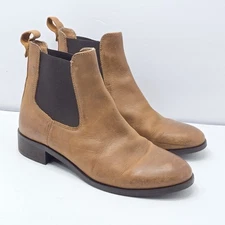 Coach And Four Leather Bootie Ankle Boot Chelsea Moto Western Camel Brown Sz 6M