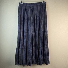VTG Circle T Semi-Sheer Skirt L Blue Gray Marilyn Lenox Western Crinkle Maxi