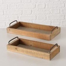 Deko Tablett  Schale Greenbank Holz Metall 14 x 32 cm  / 18 x 38 cm Größenwahl