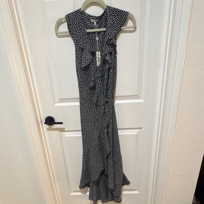 Max Studio Black/White Polka Dot V-Neck Sleeveless Ruffle Jumpsuit, S