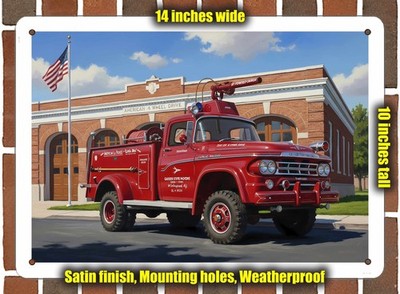 Metal Sign - 1959 Dodge Power Wagon Fire Truck Oil Painting - 14x10