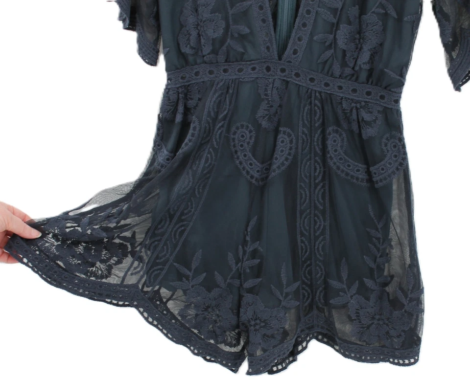 Mameluco Honey Punch Azul Marino Malla Transparente Encaje Hada Grunge Etéreo Boho Talla S Foto 2 de 4