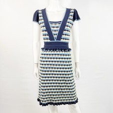 Fragile Striped Knit A-Line Dress Size 38 Casual Preppy Office Feminine Ruffles